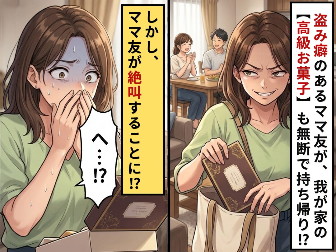 盗み癖のあるママ友が、我が家の【高級お菓子】も無断で持ち帰り！？しかし⇒「へ…！？」ママ友が絶叫することに！？