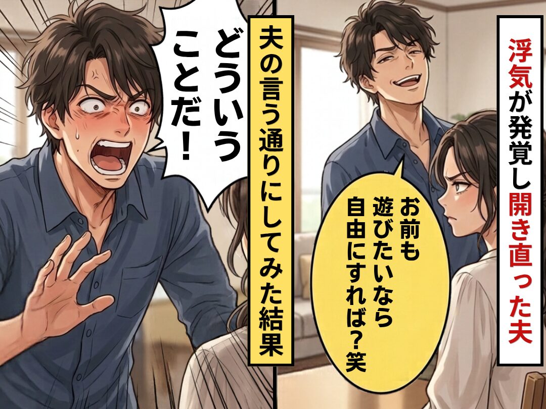 夫の浮気が発覚するも「お前も遊びたいなら自由にすれば？」まさかの提案が！？言う通りにしてみた結果⇒夫「どういうことだ！」