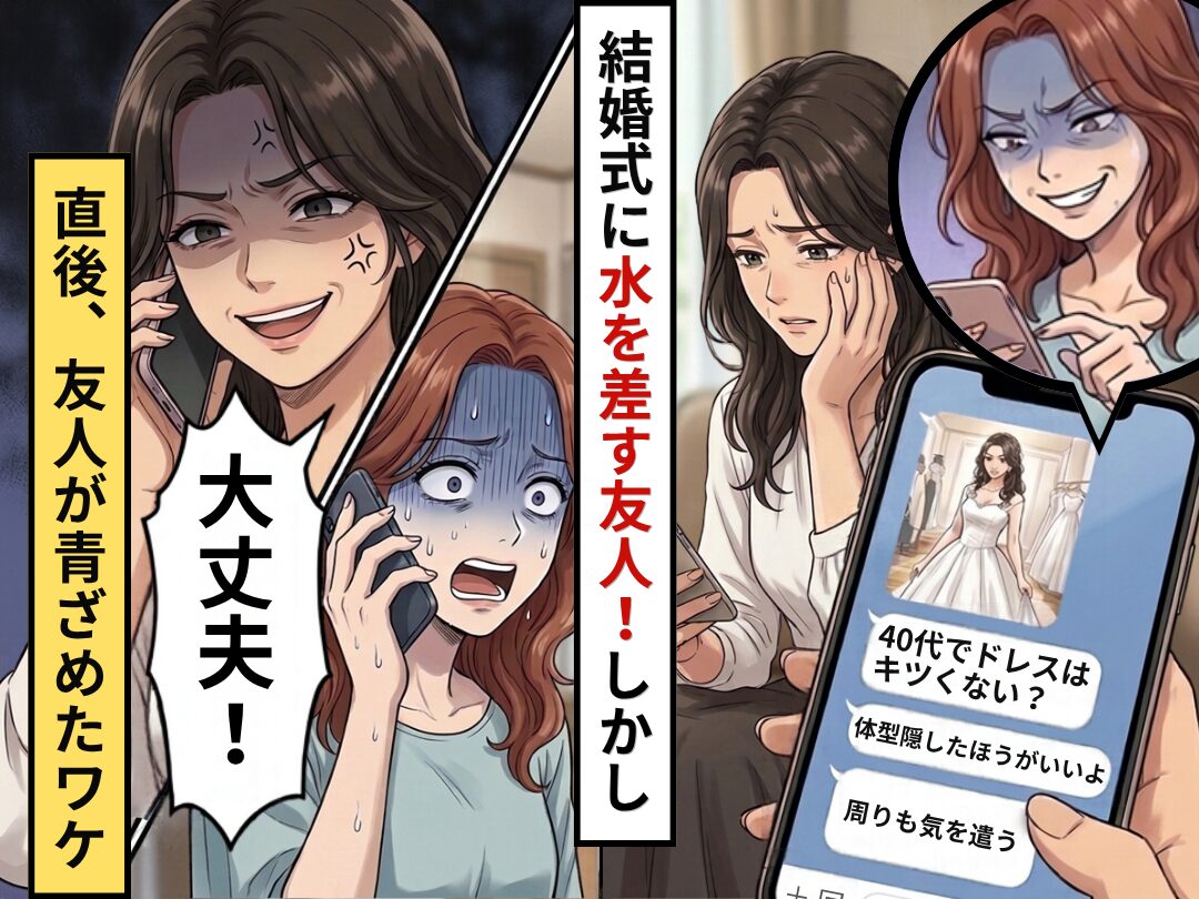 「40代でドレスはキツくない？」結婚式に水を差す友人！？なので「大丈夫！」⇒直後、友人が青ざめたワケ