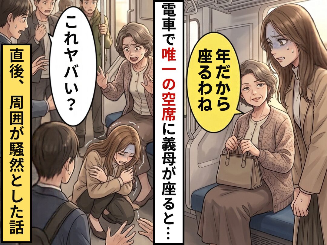 義母「年だから座るわね」電車で”唯一”の空席に座られると⇒嫁がしゃがみ込み…「これヤバくない？」周囲が騒然とした話