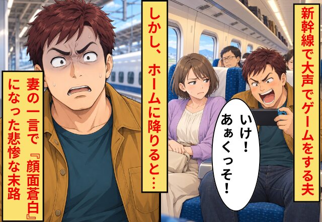新幹線で「いけ！あぁくっそ！」大声でゲームする夫⇒妻の一言で『顔面蒼白』になった悲惨な末路