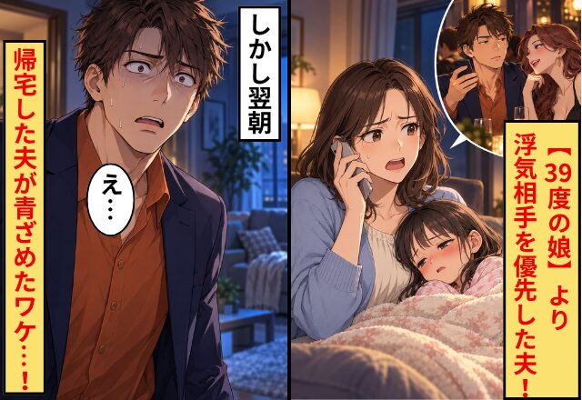 【39℃の娘】より浮気相手を優先した夫！しかし翌朝⇒帰宅した夫が見た【妻と娘の姿】に青ざめたワケ…！