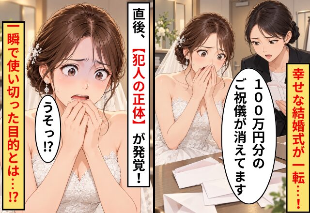 幸せな結婚式が一転…！「100万円分のご祝儀が消えてます」直後⇒【犯人の正体】が発覚！一瞬で使い切った目的とは…！？