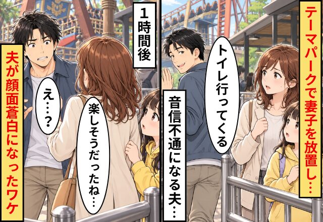 夫「トイレ行ってくる」テーマパークで妻子を放置し音信不通に…1時間後⇒妻「ずいぶん楽しそうだったね」夫「え…？」