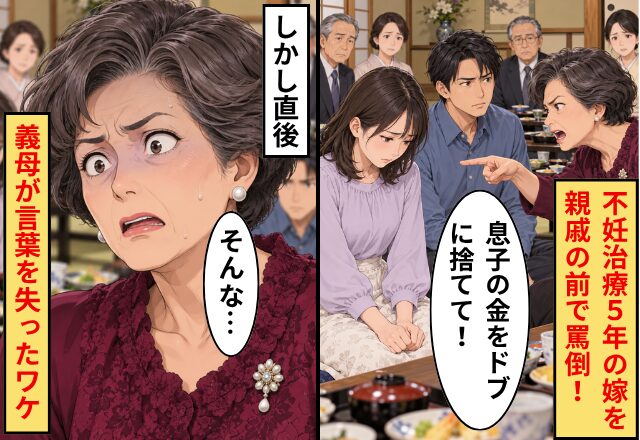 義母「息子の金をドブに捨てて！」不妊治療5年の嫁を親戚の前で罵倒！しかし直後⇒「そんな…」義母が言葉を失ったワケ