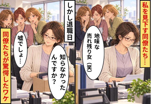 「地味な売れ残り女（笑）」と私を見下す同僚たち。しかし退職日⇒私「知らなかったんですか？」同僚「嘘でしょ…」